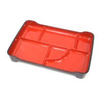 bento avec 5 sections, mélamine, rectangulaire, noir et rouge