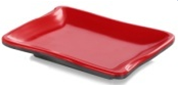 Assiette en forme de bambou, mélamine, noir et rouge, rectangulaire